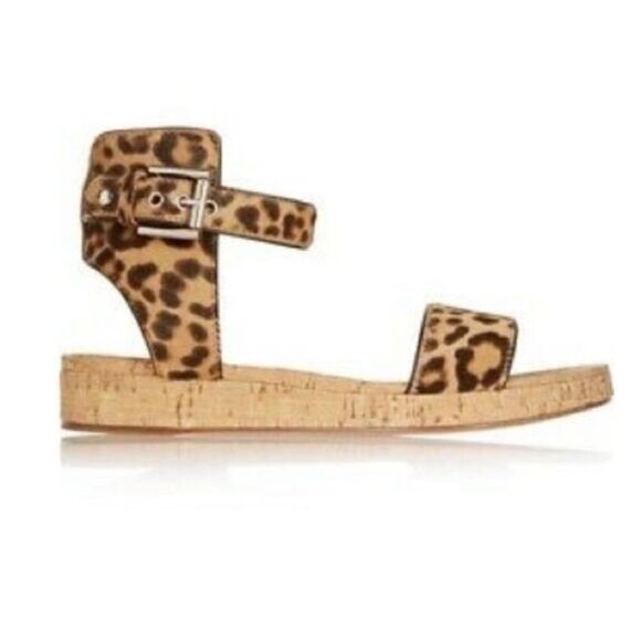 Gianvito Rossi Leopard Print Pony Hair Cork Sandals - Picture 1 of 9